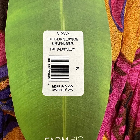 FARM Rio Yellow Fruit Dream Long Sleeve Mini Dress - Picture 7 of 7